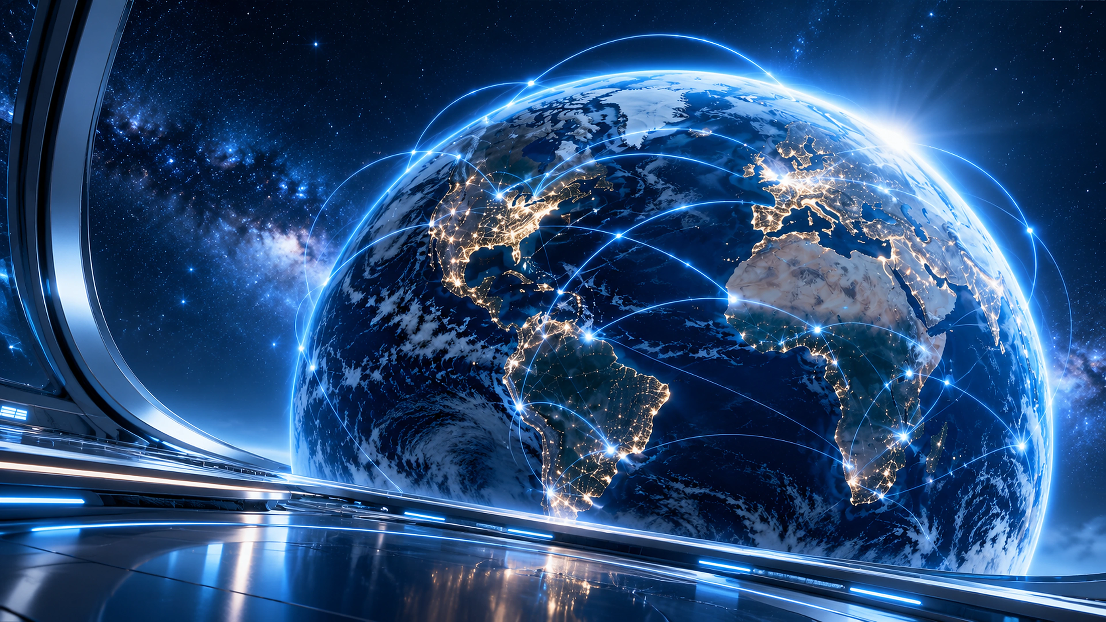 A luminous Earth with connections spanning the world